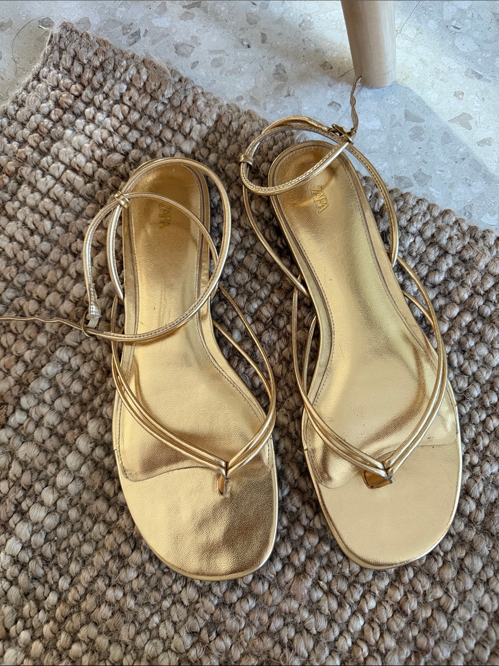Gold Strappy Women's Sandals - Brand: Zara (worn once)